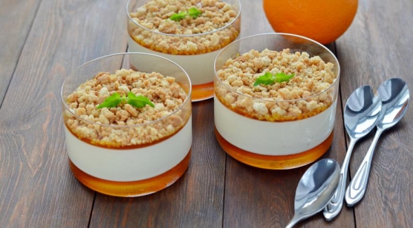 Панна-котта с апельсиновой карамелью и штрейзелем, пошаговый рецепт с фото