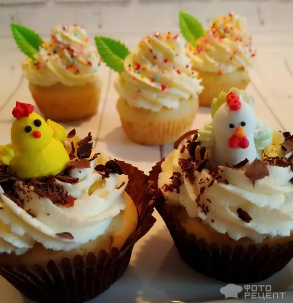 Рецепт: Пасхальные капкейки - ванильные с сахарными украшениями . Готовимся к Пасхе. Рецепт: Пасхальные капкейки - ванильные с сахарными украшениями . Готовимся к Пасхе.