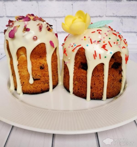 Рецепт: Творожный кулич - без дрожжей, с безбелковой глазурью. Встречаем праздники.