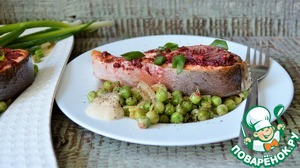 Лосось-гриль со сливочным зелёным горошком