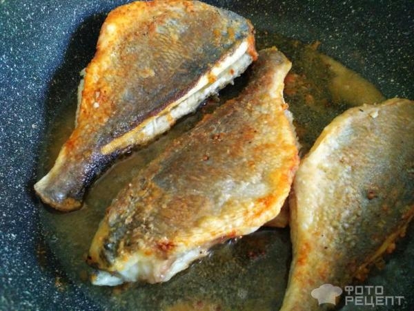 Рецепт: Дорада жареная - С луком и сметаной