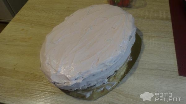 Рецепт: Торт с клубнично -банановым творожным кремом - Не трудоёмкий ,вкусный торт.