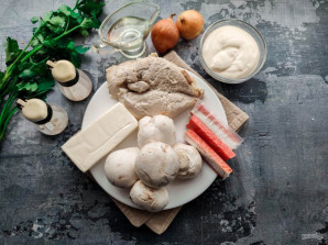 Рулет из лаваша с грибами и крабовыми палочками Рулет из лаваша с грибами и крабовыми палочками