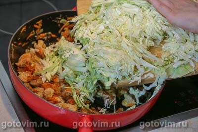 Капуста с мясом, тушенная со сметаной