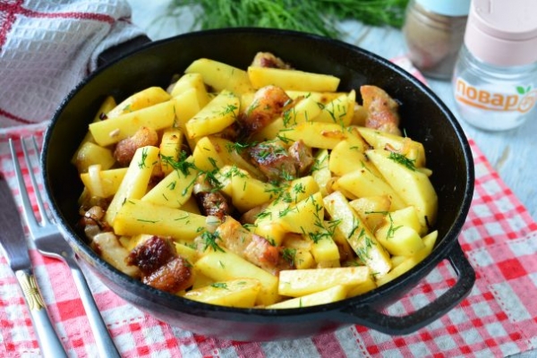 Жареная картошка с грудинкой Жареная картошка с грудинкой