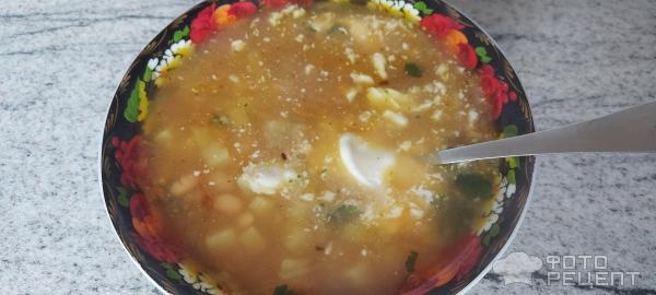 Рецепт: Фасолевый суп на курином бульоне - с консервированной фасолью в томате