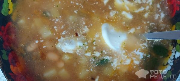 Рецепт: Фасолевый суп на курином бульоне - с консервированной фасолью в томате