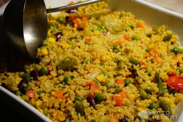 Рецепт: Окорочка во французском стиле с булгуром - с вялеными помидорами, моцареллой и базиликом