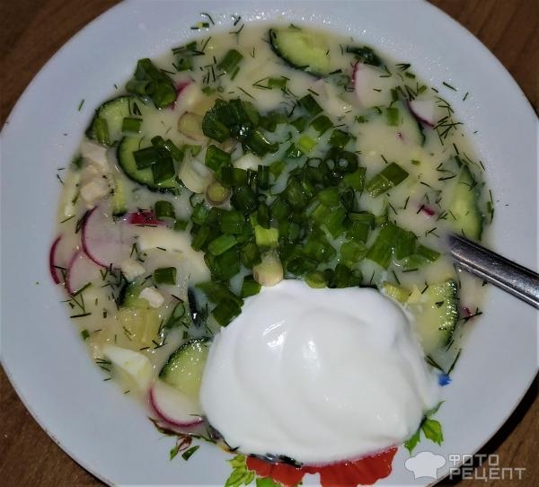 Рецепт: Окрошка на молочной сыворотке - С сывороткой, кефиром и соевым соусом