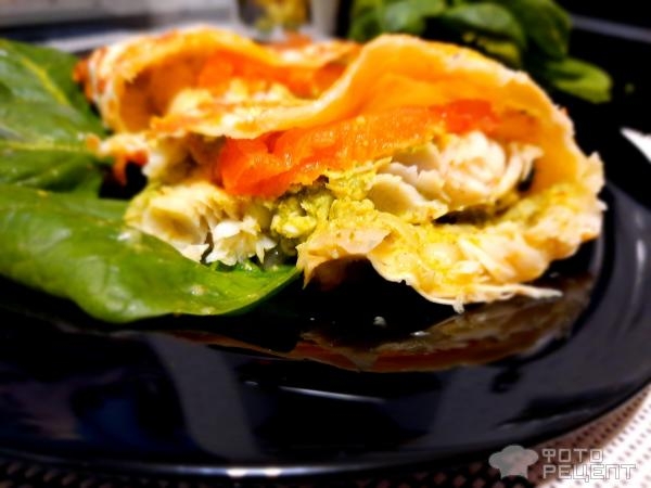 Рецепт: Рыба запеченная в лаваше - Шпинат, филе хека , лаваш!