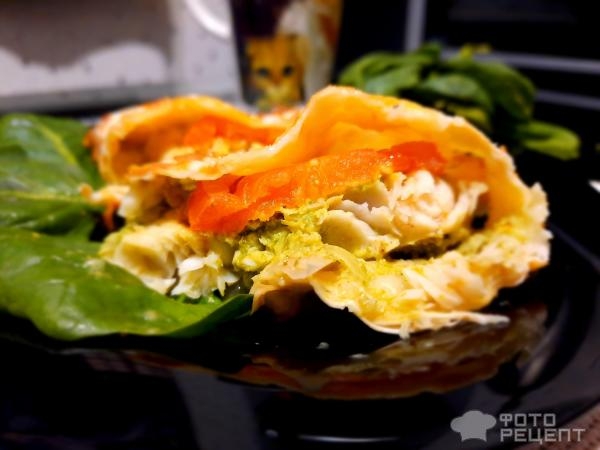 Рецепт: Рыба запеченная в лаваше - Шпинат, филе хека , лаваш!