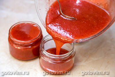 Клубника, протертая с сахаром с апельсинами (без варки) 