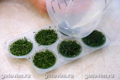 Замороженный укроп в формочках для льда