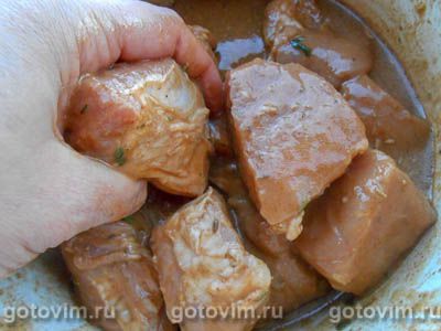 Шашлык из говядины в маринаде в смеси апельсина, лайма и грейпфрута