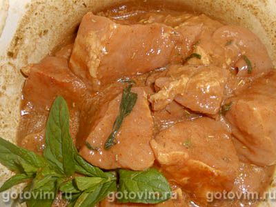 Шашлык из говядины в маринаде в смеси апельсина, лайма и грейпфрута