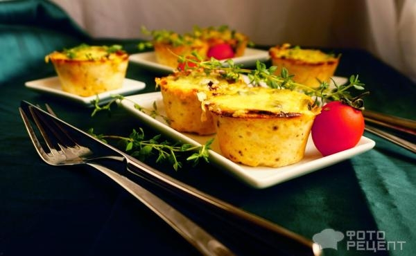 Рецепт: Корзиночки из куриного "теста" - с грибной начинкой Рецепт: Корзиночки из куриного "теста" - с грибной начинкой