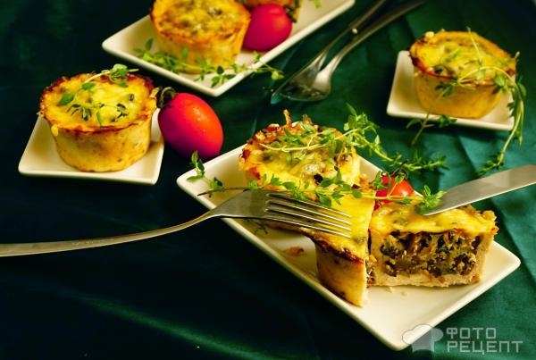 Рецепт: Корзиночки из куриного "теста" - с грибной начинкой Рецепт: Корзиночки из куриного "теста" - с грибной начинкой
