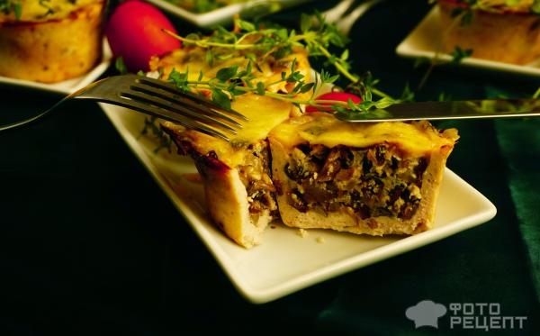 Рецепт: Корзиночки из куриного "теста" - с грибной начинкой Рецепт: Корзиночки из куриного "теста" - с грибной начинкой