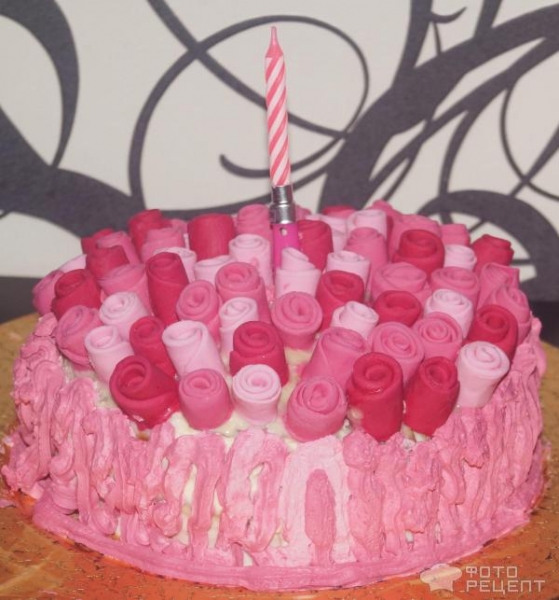 Рецепт: Торт "Молочная девочка" - с персиками и украшением из мастики