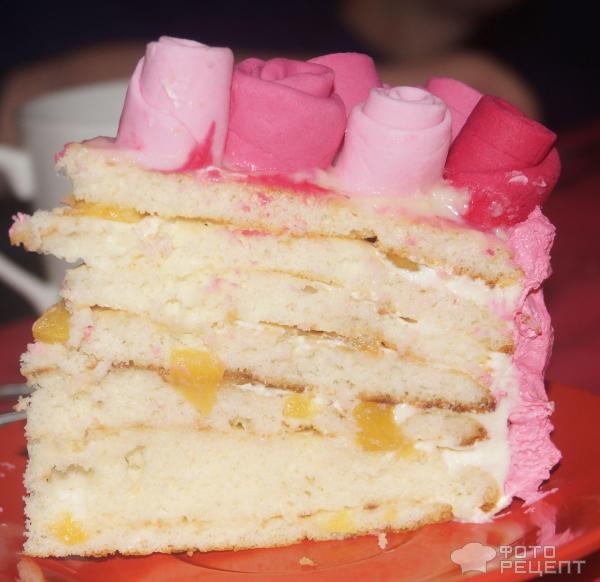Рецепт: Торт "Молочная девочка" - с персиками и украшением из мастики