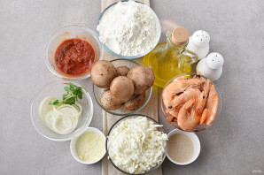 Пицца с креветками и грибами