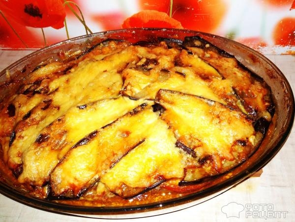 Рецепт: Баклажановая запеканка - с мясным фаршем "Обжорка летняя"