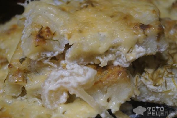 Рецепт: Запеченное филе минтая - в сметане с укропом Рецепт: Запеченное филе минтая - в сметане с укропом