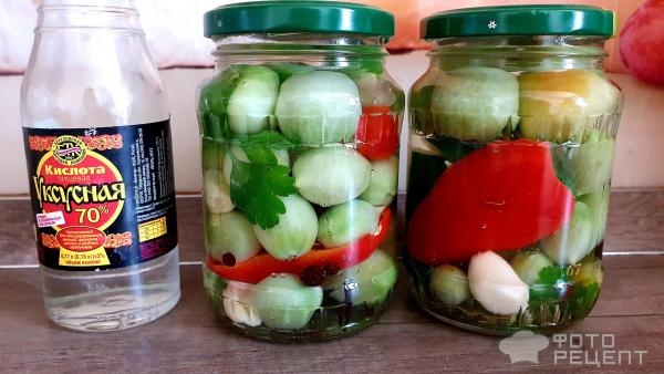 Рецепт: Зеленые помидоры маринованные - Зелёные черри на зиму без стерилицации