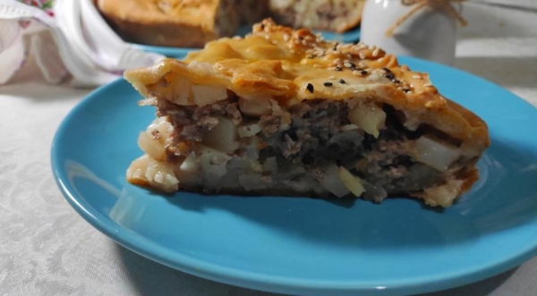 Мясной пирог с картофелем, пошаговый рецепт с фото