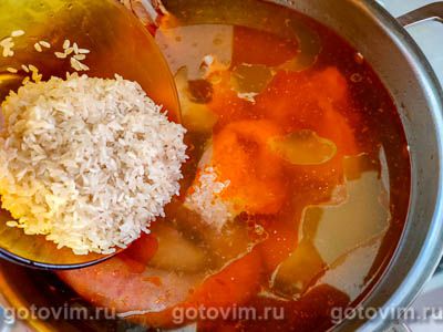 Канжа - португальский куриный суп с рисом и колбасой чоризо