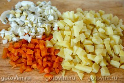 Салат Оливье с говяжьим сердцем