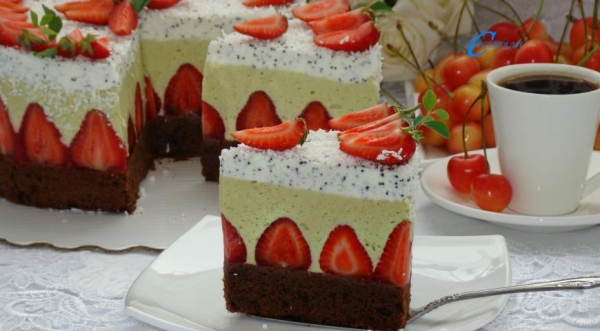 Муссовый торт Фисташка - клубника, пошаговый рецепт с фото
