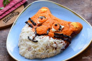 Салат "Селедка под шубой" в виде Тигра на Новый год Салат "Селедка под шубой" в виде Тигра на Новый год