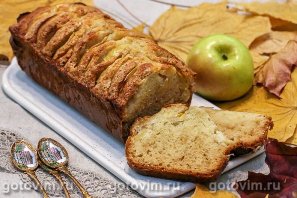 Кекс на кефире с яблочными дольками и карамельной корочкой Кекс на кефире с яблочными дольками и карамельной корочкой