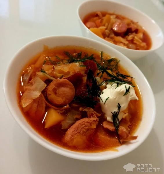 Рецепт: Борщ по-львовски - "Борщок из свёклы с ветчинкой и с сосисками". По Чехову.