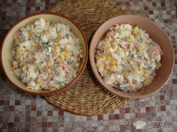 Рецепт: Крабовый салат классический с рисом - та самая классика. с чего всё начиналось.