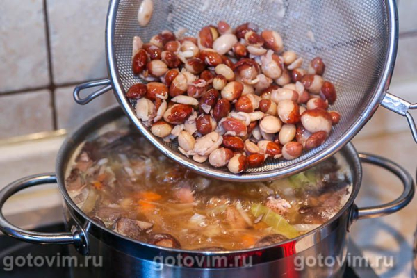 Борщ с лесными грибами и фасолью