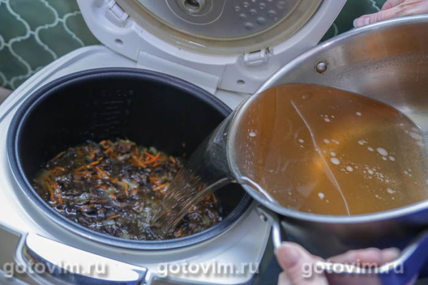 Суп со свининой и замороженными опятами в мультиварке