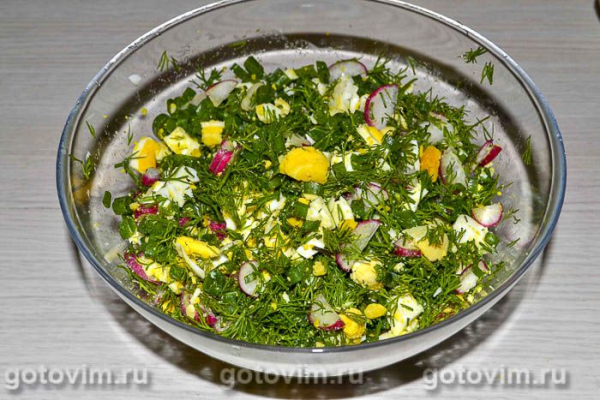 Весенний яичный салат с редиской и зеленью