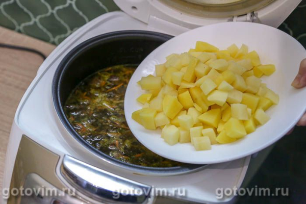 Суп со свининой и замороженными опятами в мультиварке