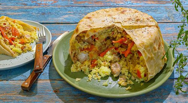 Шах-плов с курицей в лаваше, пошаговый рецепт с фото на 651 ккал