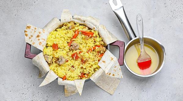 Шах-плов с курицей в лаваше, пошаговый рецепт с фото на 651 ккал